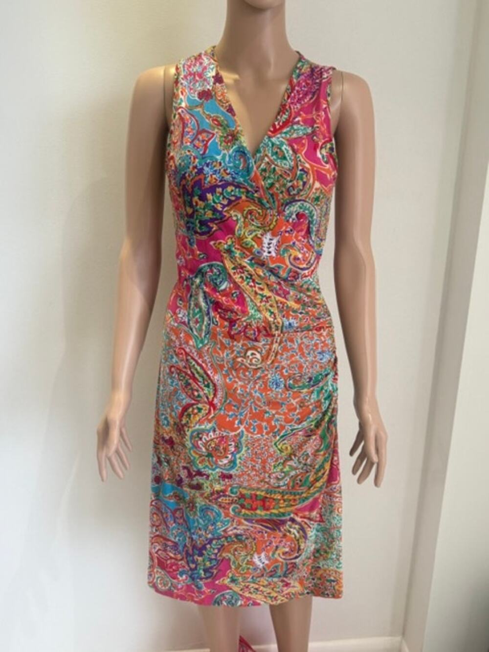 Lauren Ralph Lauren Multicolor Paisley Rushed Faux Wrap Dress